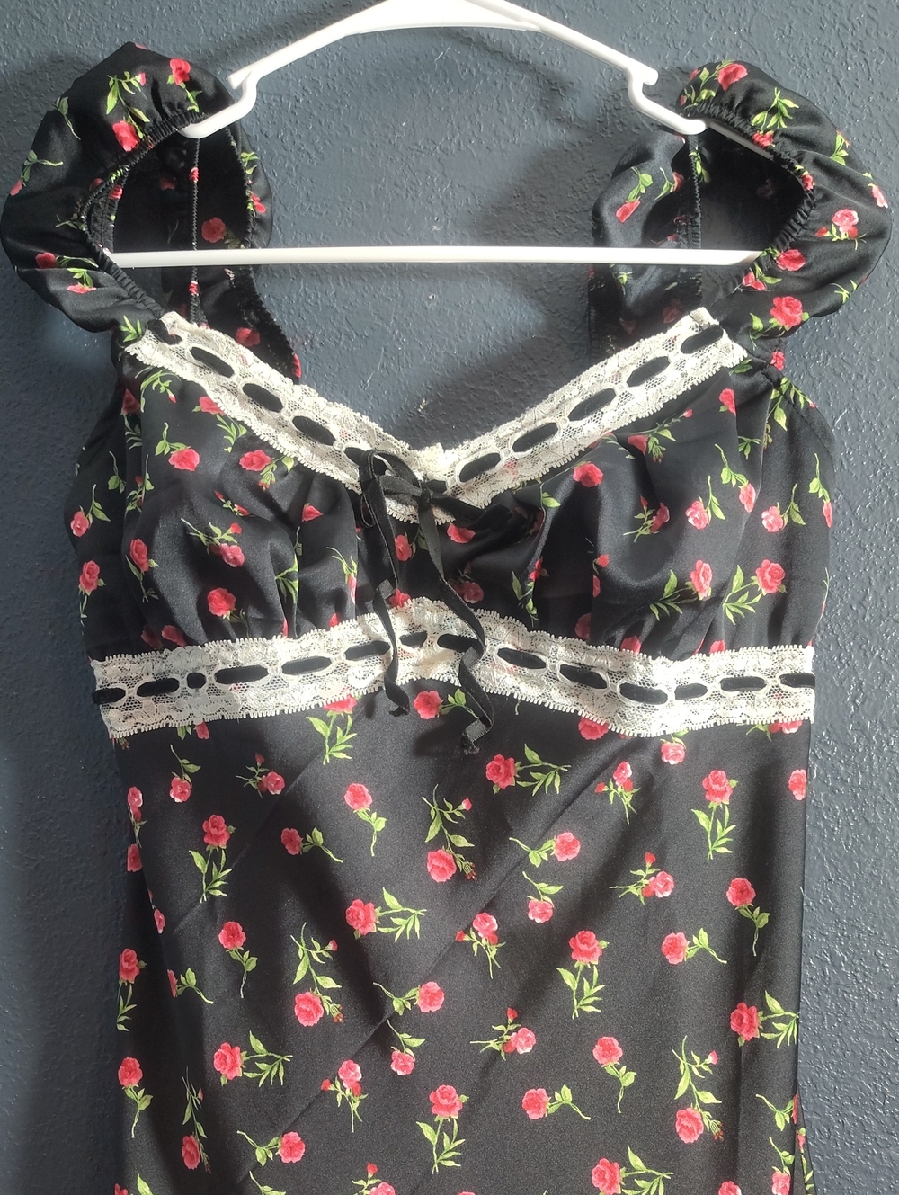 Inspired Hearts Black Slip Dress with Pink Floral Print - Picture 9 of 10